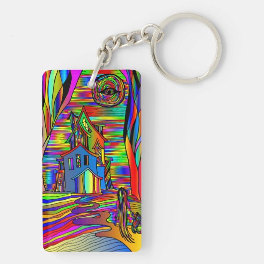 Gevoelige Abstracte, kleurrijke gordelglas Sleutelhanger (achterkant)