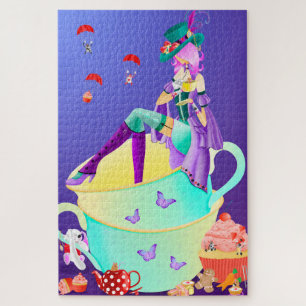 Gevoelige dame in Teacup Jigzaag Puzzle Legpuzzel