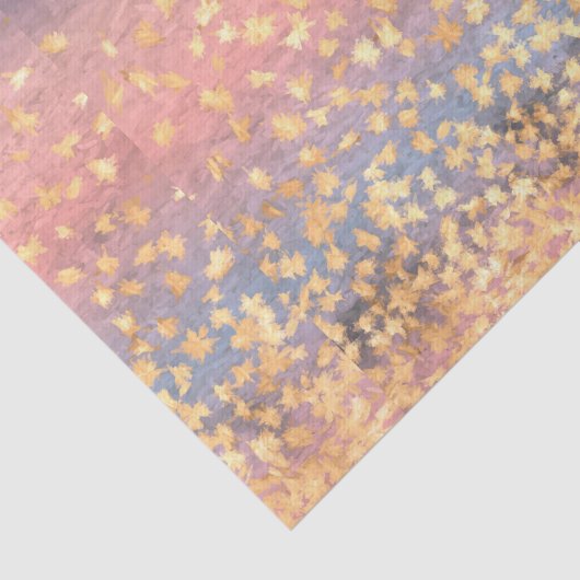 Gevoelige gouden bladeren tegen kleurrijke zonsond tissuepapier (Detail)