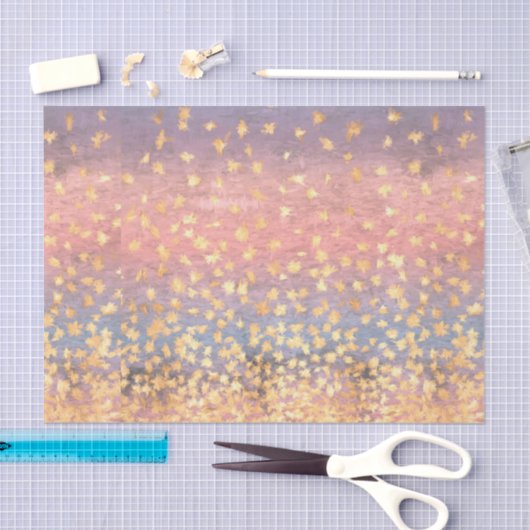 Gevoelige gouden bladeren tegen kleurrijke zonsond tissuepapier (Craft)