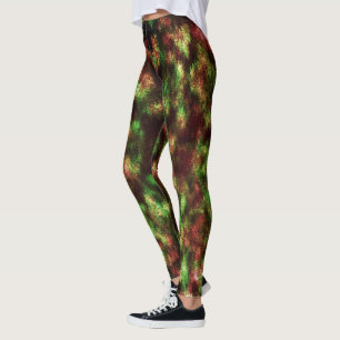 Gevoelige groene, rode bruinachtige met veren effe leggings