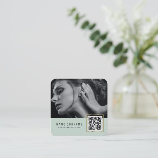 Gevoelige streepjescode QR-codefoto Vierkante Visitekaartje (Staand voorkant)