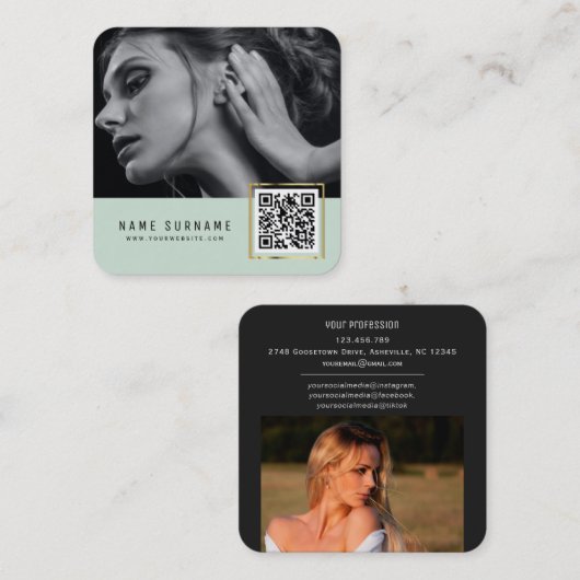 Gevoelige streepjescode QR-codefoto Vierkante Visitekaartje (Voorkant / Achterkant)