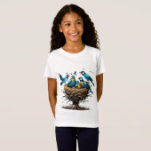 Gevoelige vogelfamilie in Nest T-shirt (Voorkant volledig)