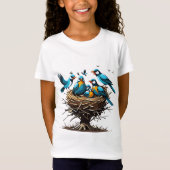 Gevoelige vogelfamilie in Nest T-shirt (Voorkant)