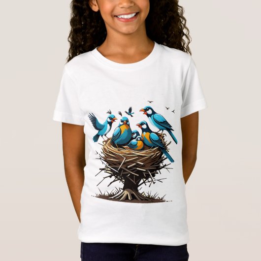 Gevoelige vogelfamilie in Nest T-shirt (Voorkant)