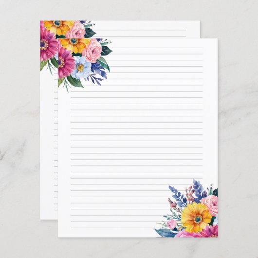 gevoerd gemengd bloemboeket briefpapier vel (Voorkant / Achterkant)