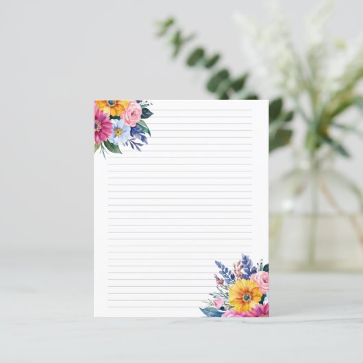 gevoerd gemengd bloemboeket briefpapier vel (Staand voorkant)