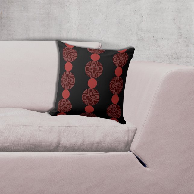Gevoerd zwart & rood cirkel patroon kussen (Lined Black & Red Circle Pattern Throw Pillow)