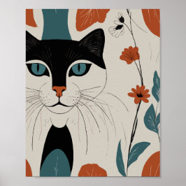 Gevoerde Kat met kleurrijke bloemen Poster