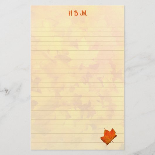 Gevoerde monogram herfst laat persoonlijk schrijve briefpapier (Voorkant)