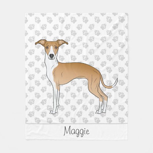 Gevonde en witte Italiaanse Greyhound met aangepas Fleece Deken (Voorkant)