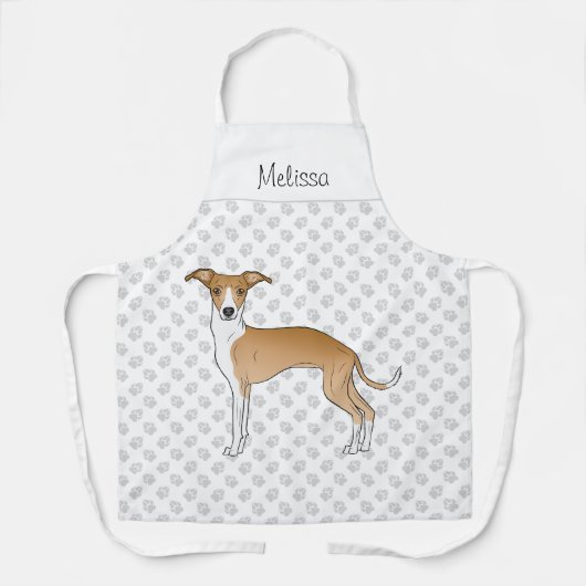 Gevonde en witte Italiaanse Greyhound met aangepas Schort (Voorkant)