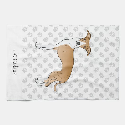 Gevonde en witte Italiaanse Greyhound met aangepas Theedoek (Horizontaal)