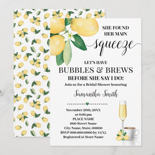 Gevonden Main Squeeze Bubbles & Brews Vrijgezellen Kaart (Voorkant / Achterkant)