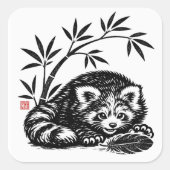 GEVONDEN • StillWood • Rode Panda Vierkante Sticker (Voorkant)