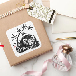GEVONDEN • StillWood • Rode Panda Vierkante Sticker