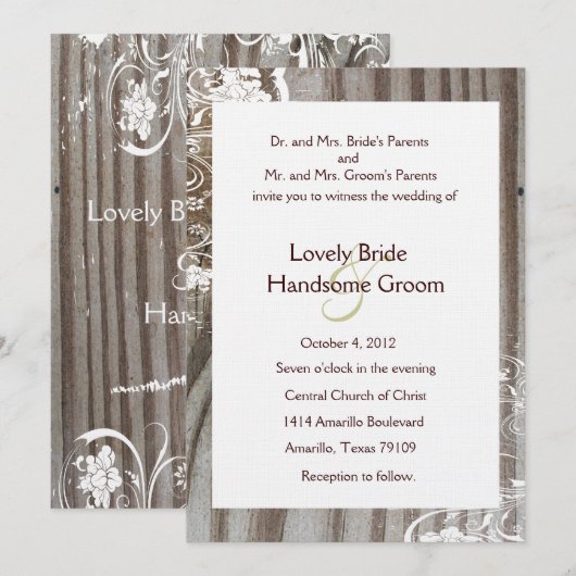 Gevorderde Houten Shabby Kant Bruiloft Uitnodiging (Voorkant / Achterkant)