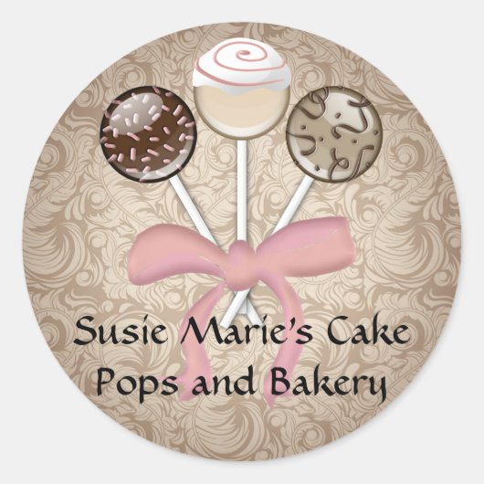 Gevormd Elegant Cacao Damask Cake Pop Sticker Labe (Voorkant)