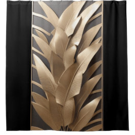 Gevormde metalen bananenbladeren Zwart-Douchegordi Douchegordijn