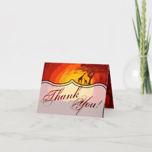 Gevouwen bedankkaart African Safari Giraffe Sunse