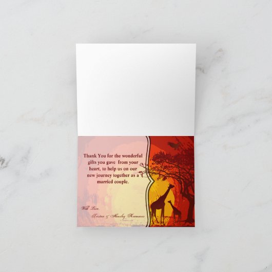 Gevouwen bedankkaart African Safari Giraffe Sunse (Binnen)