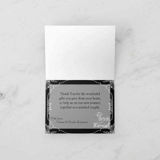 Gevouwen bedankkaart Eet Drink Wees getrouwd Zwart (Binnen)