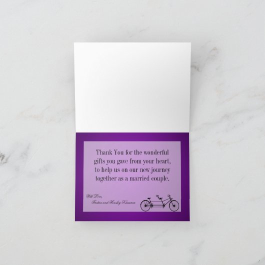 Gevouwen bedankkaart grillige Paarse dubbelfiets (Binnen)