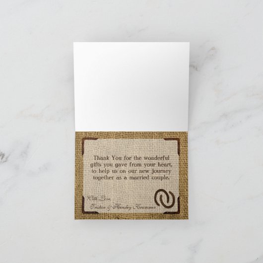 Gevouwen bedankkaart Hoefijzers op Burlap Lace (Binnen)