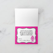 Gevouwen bedankkaart Hot Pink Black Damask Kant (Binnen)