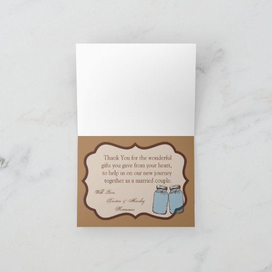 Gevouwen bedankkaart Mason Jar Burlap Country Russ (Binnen)