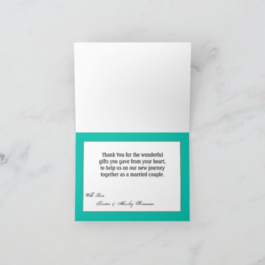 Gevouwen bedankkaart Ombre Blauwgroen Chevron (Binnen)