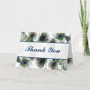 Gevouwen bedankkaart Peacock Feathers blauw/groen
