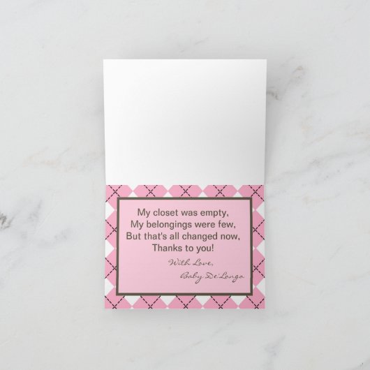 Gevouwen bedankkaart Pink Argyle Sock Monkey (Binnen)