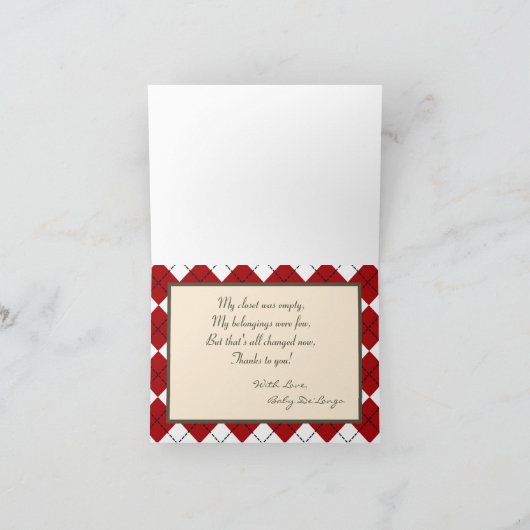 Gevouwen bedankkaart Red Sock Monkey Argyle (Binnen)