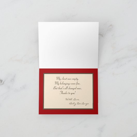 Gevouwen bedankkaart Rode Sock Aap (Binnen)