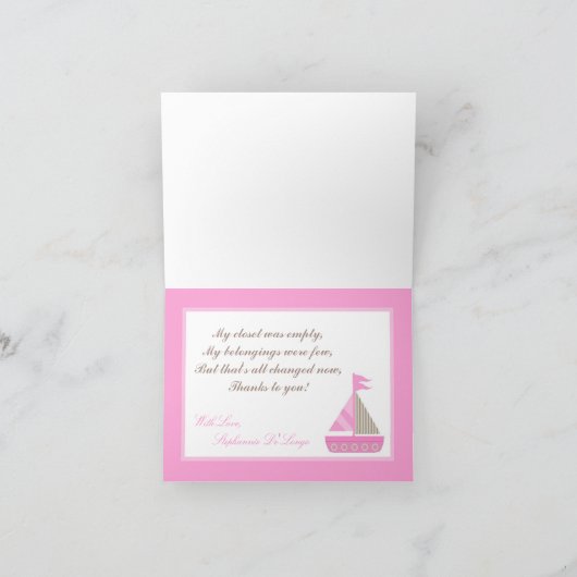 Gevouwen bedankkaart Roze Naut Zeilboot Walvis (Binnen)