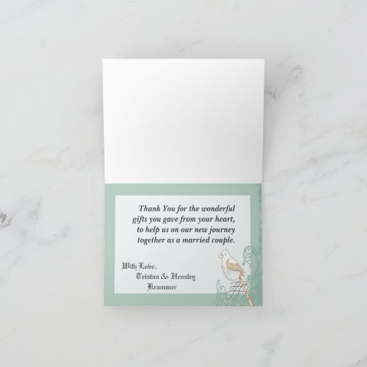 Gevouwen bedankkaart  vogelpaar bloeien (Binnen)