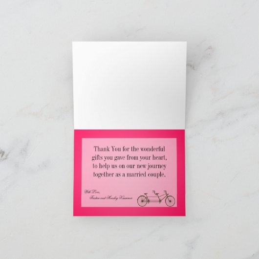 Gevouwen bedankkaart Whimsical Pink Double Bike (Binnen)