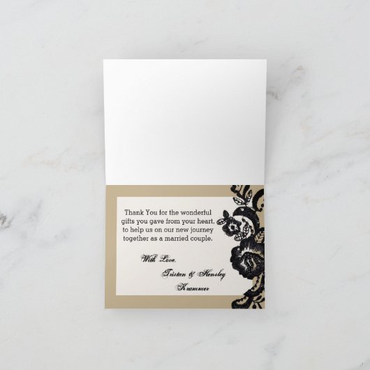 Gevouwen bedankkaart zwart kant Damask Antiek (Binnen)