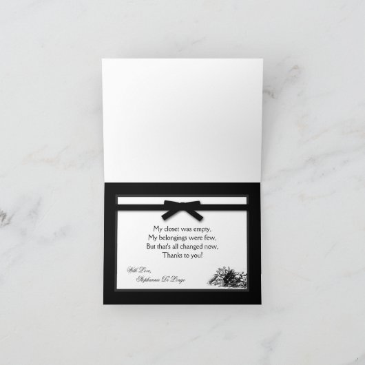 Gevouwen bedankkaart Zwart Wit Toile Stof (Binnen)