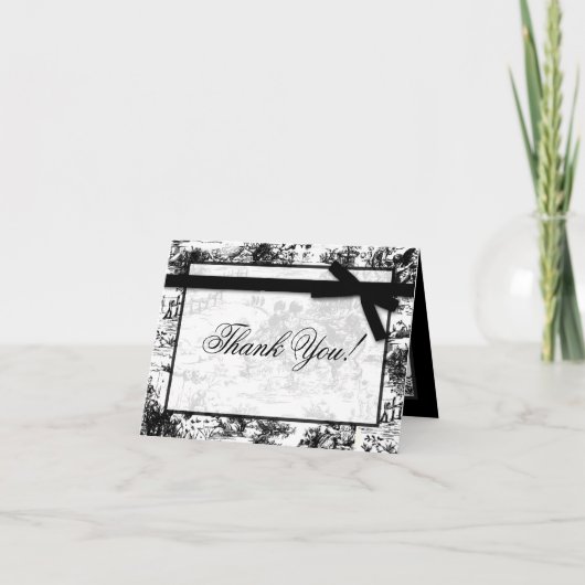 Gevouwen bedankkaart Zwart Wit Toile Stof (Voorkant)
