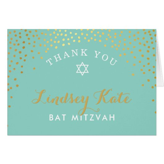 GEVOUWEN BEDANKT bat mitswa gouden confetti MINT (Voorkant Horizontaal)