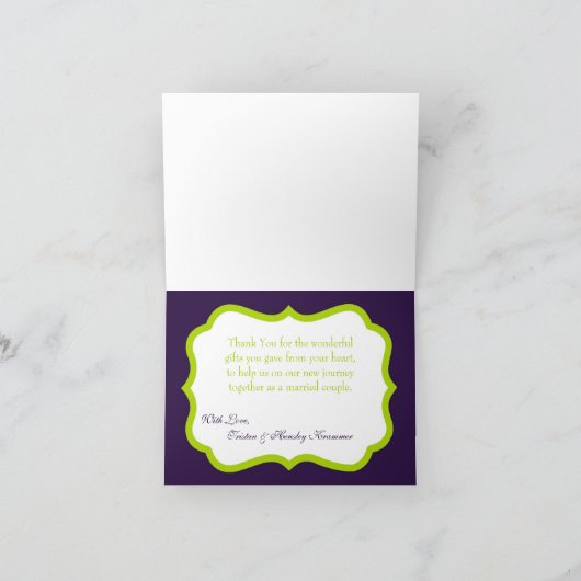 Gevouwen Bedankt Card Lime Green & Paarse Stripe (Binnen)