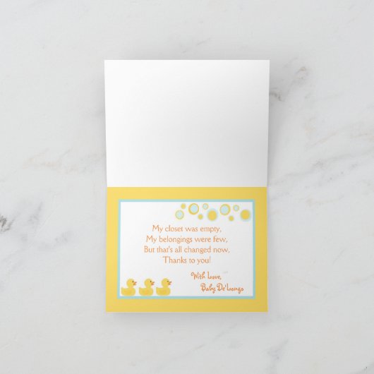 Gevouwen Bedankt Card Rubber Ducky Bubbles (Binnen)