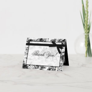 Gevouwen bedankt kaart Black White Toile Fabric