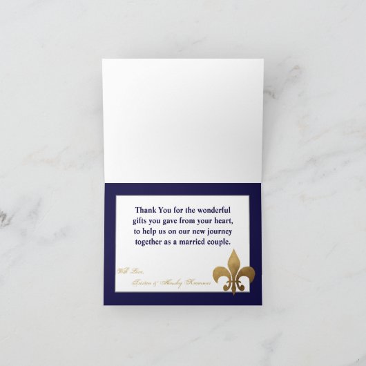 Gevouwen bedankt kaart Modern Stripe Navy White (Binnen)