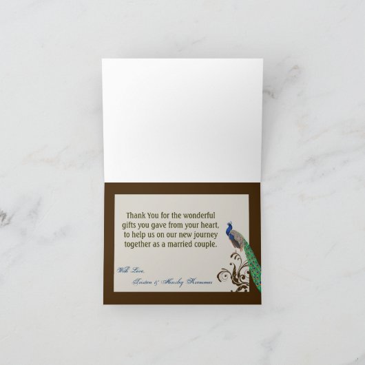 Gevouwen bedankt Kaart Peacock  Feathers Bir (Binnen)