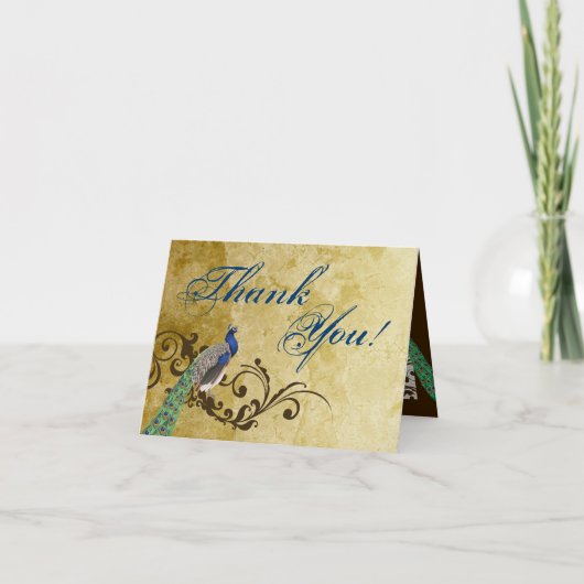 Gevouwen bedankt Kaart Peacock  Feathers Bir (Voorkant)