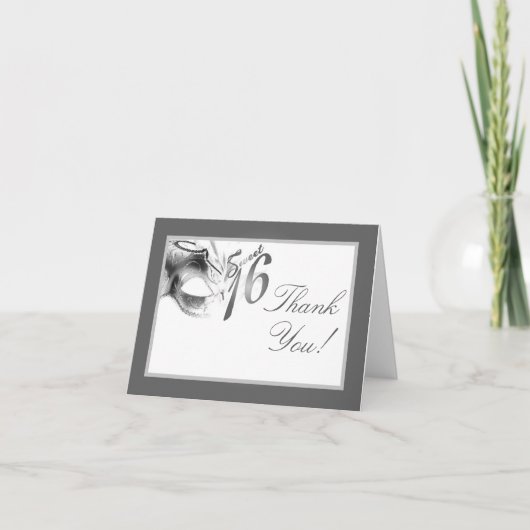 Gevouwen Bedankt Kaart Sweet 16 Silver White (Voorkant)